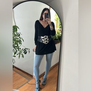 VINTAGE Leather Chain Belt Moon Wide Hip Belt Waist Belt